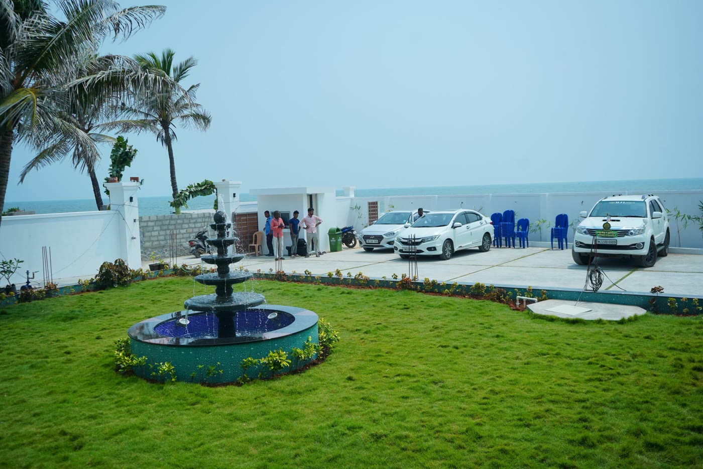 Guest parking area with an ocean view at Samudra Beach Resorts