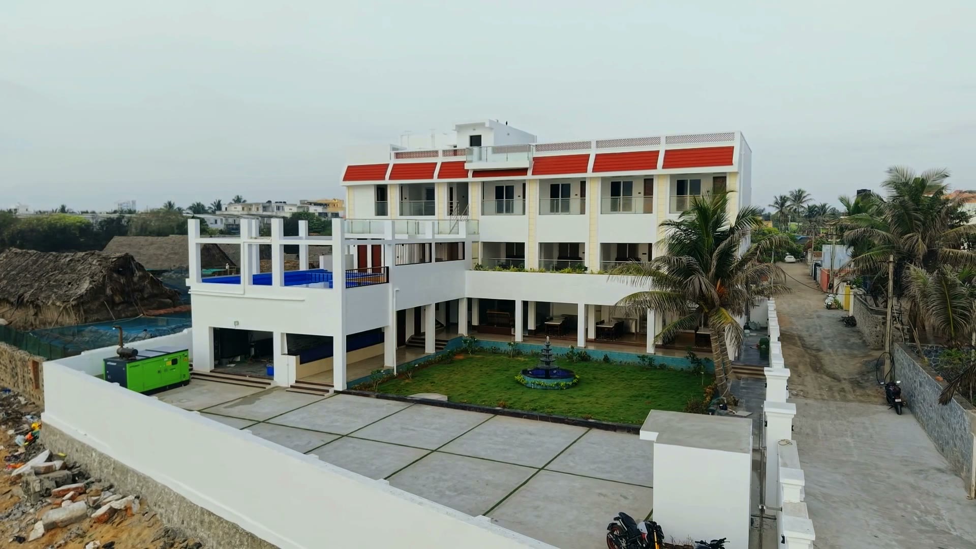Aerial view of Samudra Beach Resorts, a beachfront property in Kovalam, ECR, Chennai